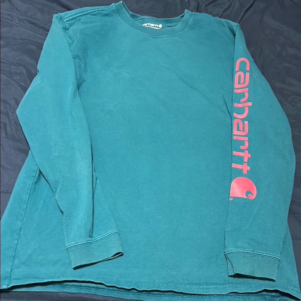 Carhartt Teal Long Sleeve Tee with Red Logo
